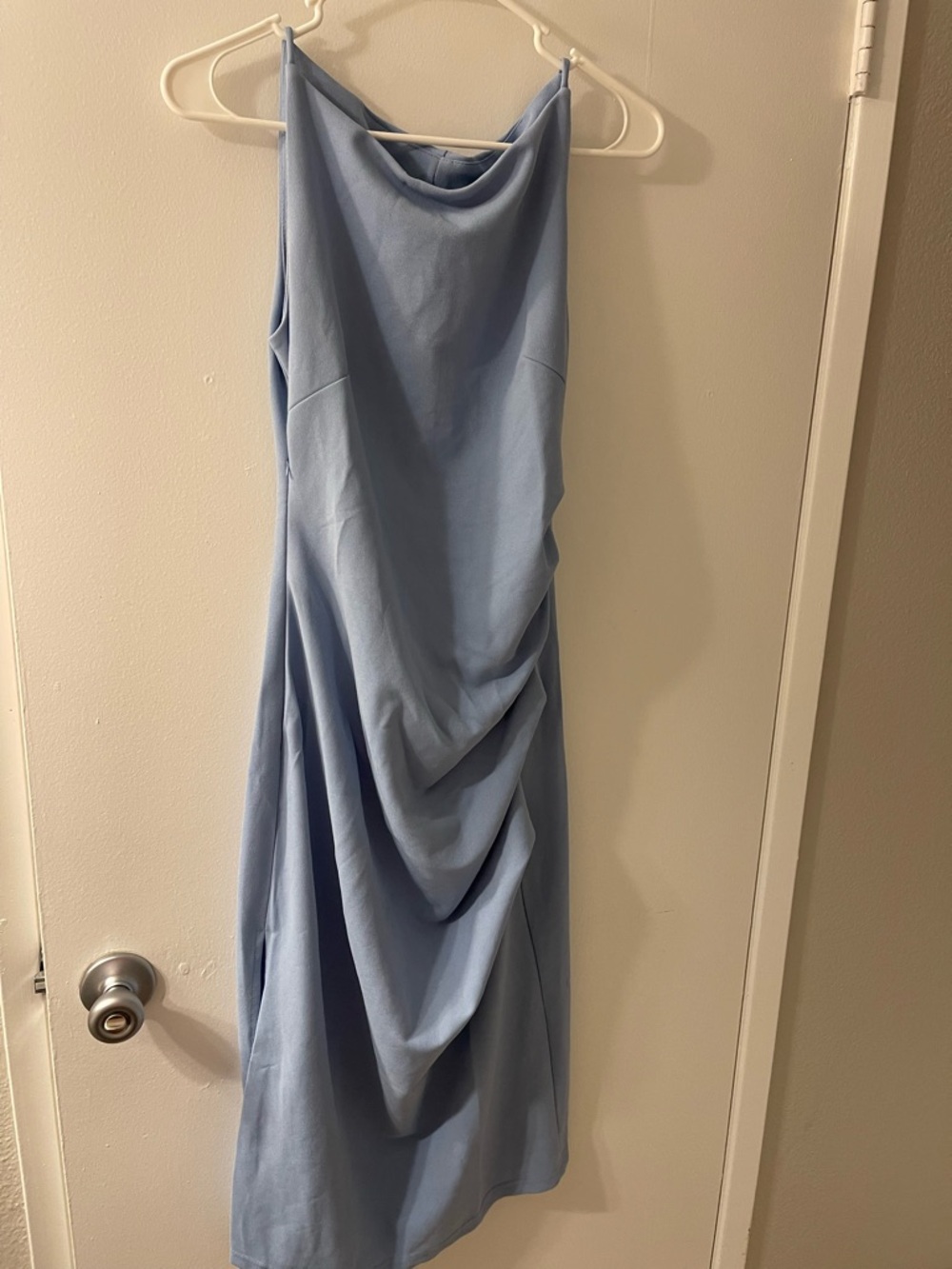 Light Blue Draped Slip Dress - Picture 4 of 7